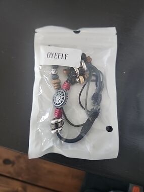 OYEEFLY Leather Beaded Bracelet with Silver Accent